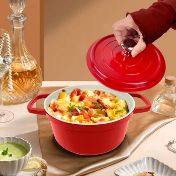 Red Stock Pot Enameled Cast Aluminum Dutch Oven for Bread Baking Soup with Lid Non-stick Braising Earthenware Pots Cookware