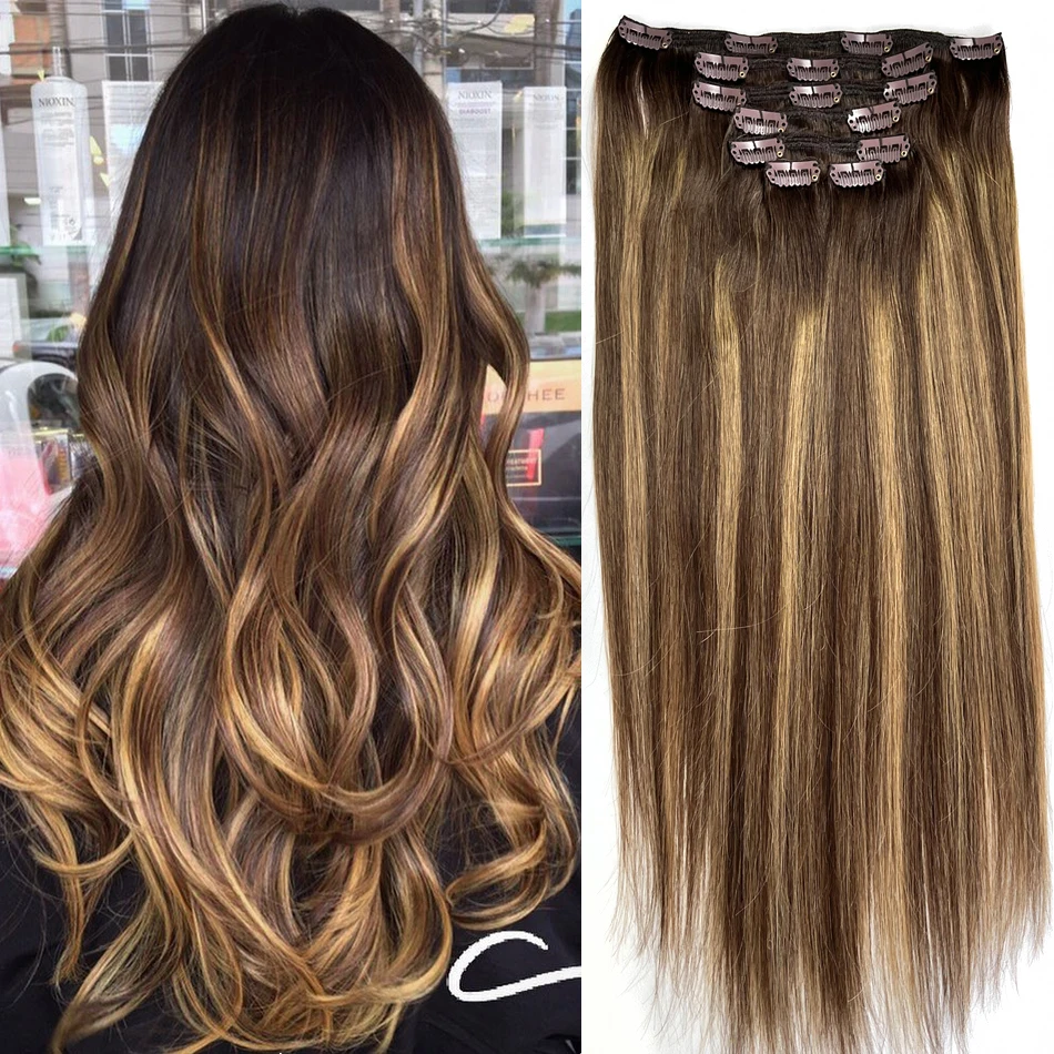 

110 Gram Clip In Hair Extensions Light Brown Ombre Ash Blonde Mix Platinum Blonde Remy Hair Extensions Clip Ins 20 Inch 7Pcs/set