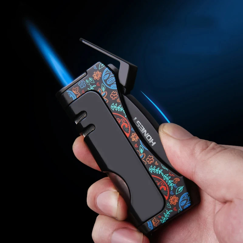 

HONEST Boutique Creative Metal Inflatable Lighter With Adjustable Windproof Jet Blue Flame Turbo Torch And Cigar Tool Gift