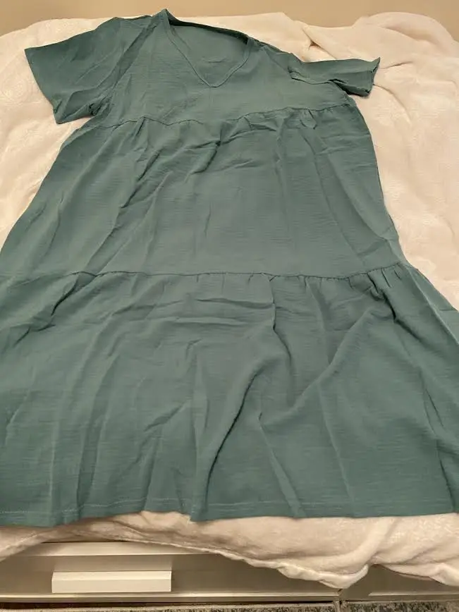 V-Neck Cotton Linen Midi Dress for Effortless Summer Style photo review