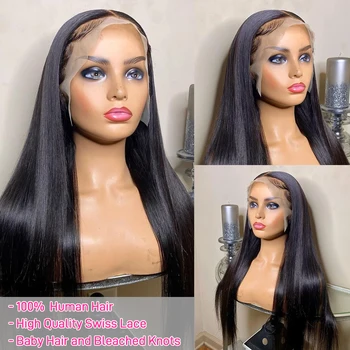 Luvin 30 40 Inch Bone Straight 200% 13x6 Lace Front Human Hair Wig 4x4 Closure PrePlucked Brazilian Remy 13x4 Frontal  For Women 2
