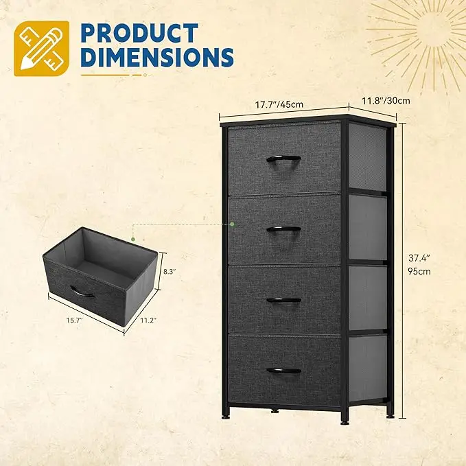 **4-Drawer Fabric Dresser - Compact Storage Tower for Bedroom or Closet** 3