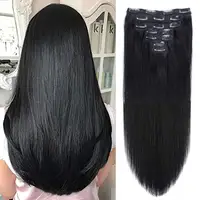 Pince à cheveux humains droite dans les Extensions de cheveux 100% non transformés pleine tête cheveux vierges brésiliens couleur noire naturelle 8 pièces avec 120G 1