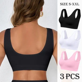 Seamless Ladies Non Padded Camisoles Tanks Crop Top Womens Wide Straps Sports Bra Pack of 3 1