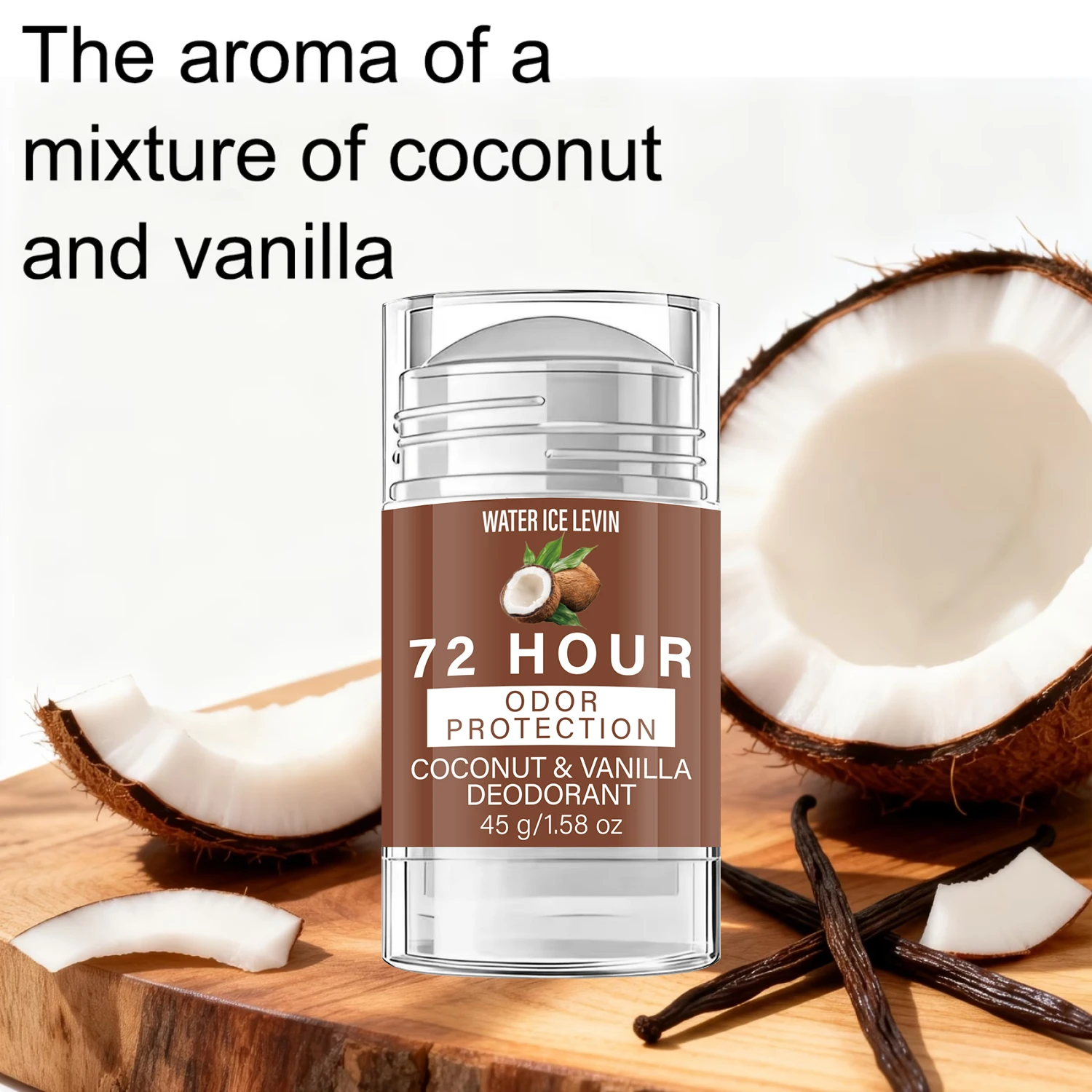Deodorante Stick Water Ice Levin Profumo di Cocco e Vaniglia Protezione dagli Odori 72H Prodotto Naturale Delicato e Rinfrescante per la Cura del Corpo 45g - immagine 4