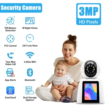 E3P Smart Wireless PTZ Security Camera - 3MP HD, Smart Detection, Night Vision, Two-Way Audio, Ideal for Baby/Elderly/Pet 1