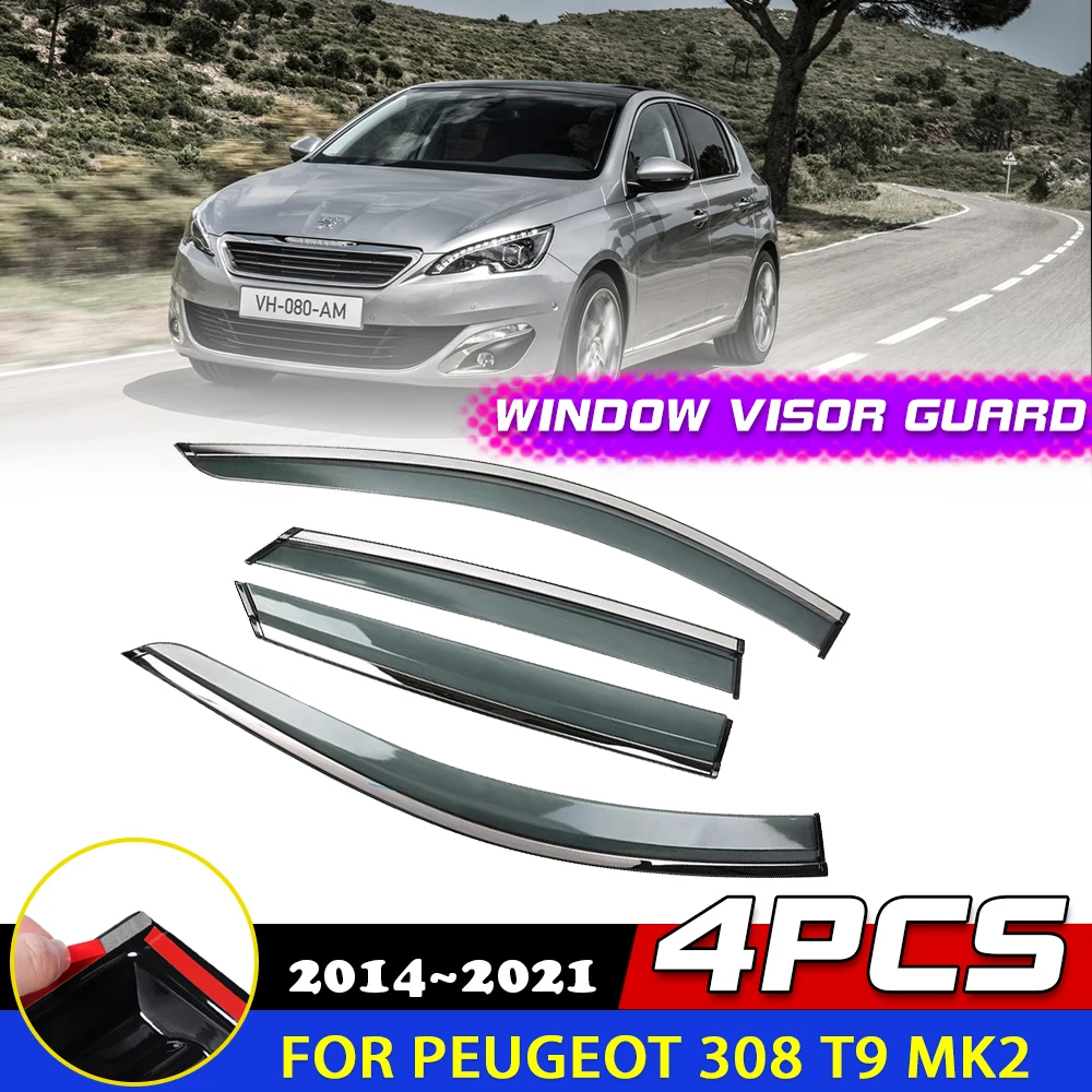 Car Windows Visor for Peugeot 308 T9 MK2 Hatchback 20142021 Awnings Rain Eyebrow Guard Cover