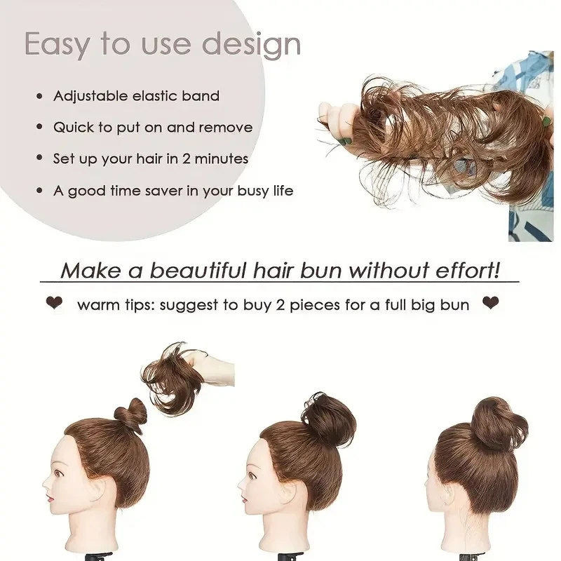 100% Human Hair Bun Straight Updo Scrunchies Elegant Donut Chignon With Elastic Rubber Band Scrunchy Hairpiece Brown Color human hair bun pieces
