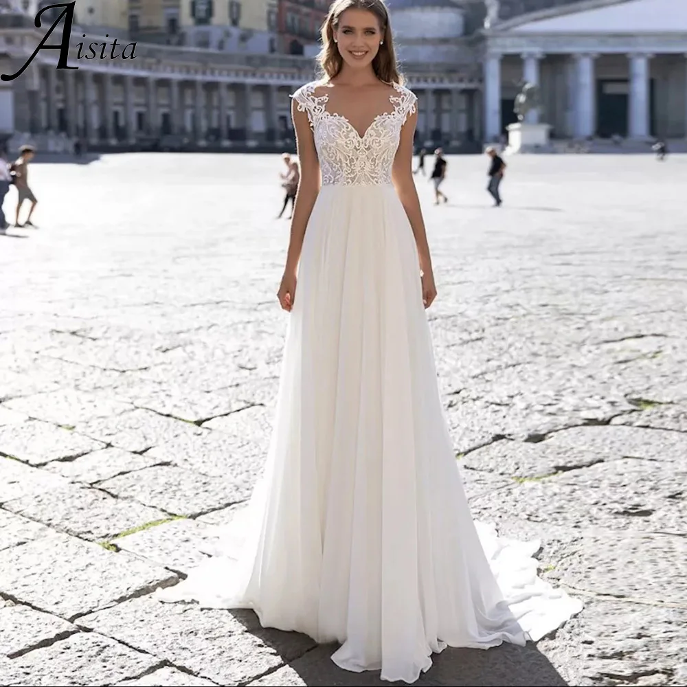 

Glamorous A Line Sweetheart Wedding Dress Sleeveless Illusion Back Bridal Gown Appliques Court Train Bohemian Vestidos De Novia