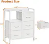 5-Drawer White Dresser - 2-Tier Shelf & Fabric Storage - Sturdy Metal Frame - Modern Design - Compact for Bedroom, Closet 3