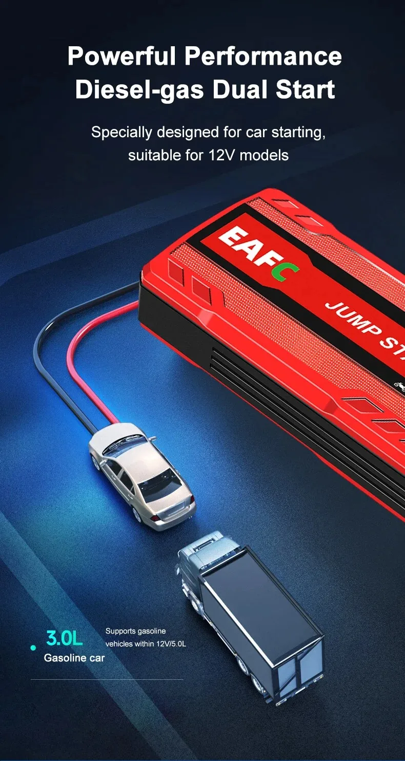 EAFC 12V Auto Starthilfe 2000A/1200A/600A Auto Batterie Booster Tragbare Power Bank Auto Booster Booster Start Ausrüstung für Öl Diesel – Detail 18