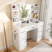 Анаджqaqia Стеклянный туалетный столик со многоцветной светодиодной подсветкой и держателем для фена, с USB-зарядкой и ящиками для хранения, белый — изображение 4