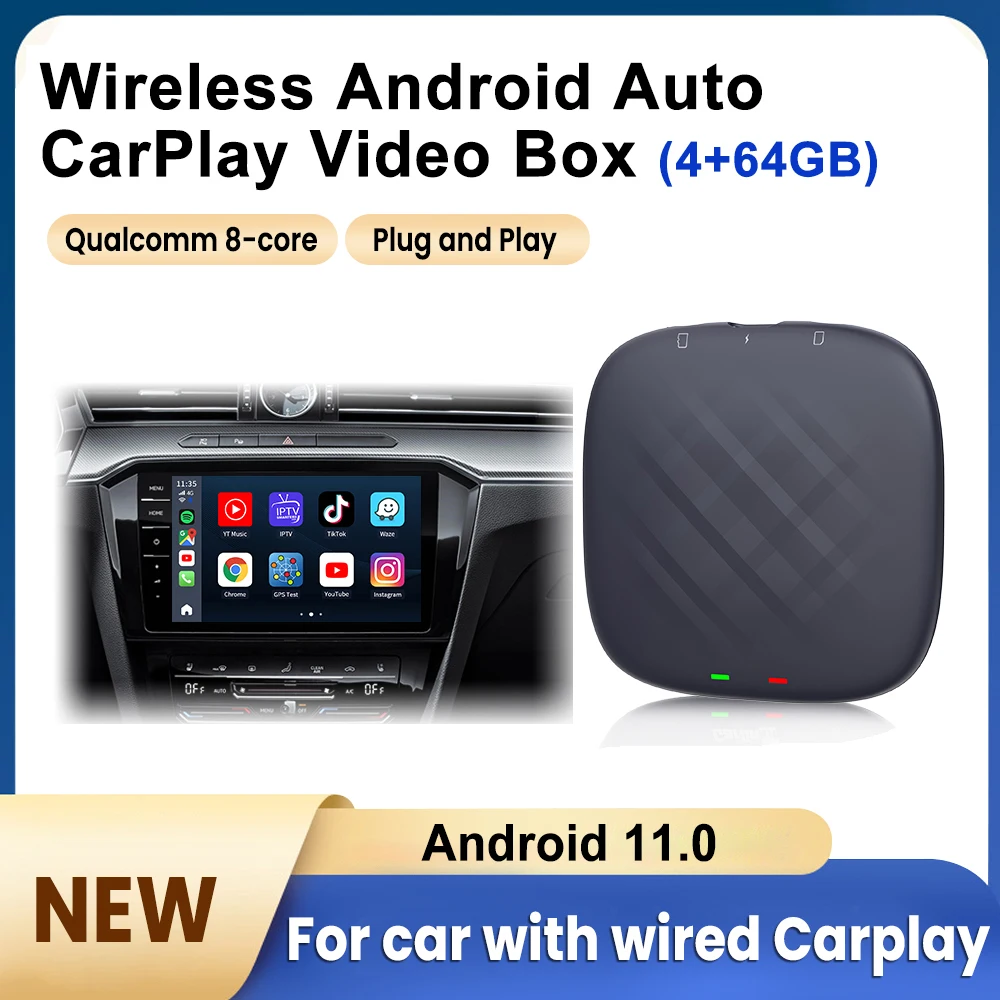 2022 New CarlinKit Android 11 Plus Wireless Android Auto CarPlay 4+64G