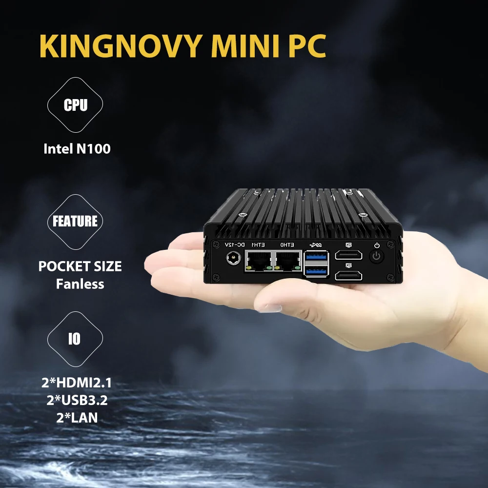 Kingnovy Pc Stick Senza Ventola Intel N305 Ddr5 4800Mhz Windows 10/11 Pro Ultra-Mini Pocket Pc Dual Gigabit Lan 2 X Usb3.2 2 * Hdm1 2.1