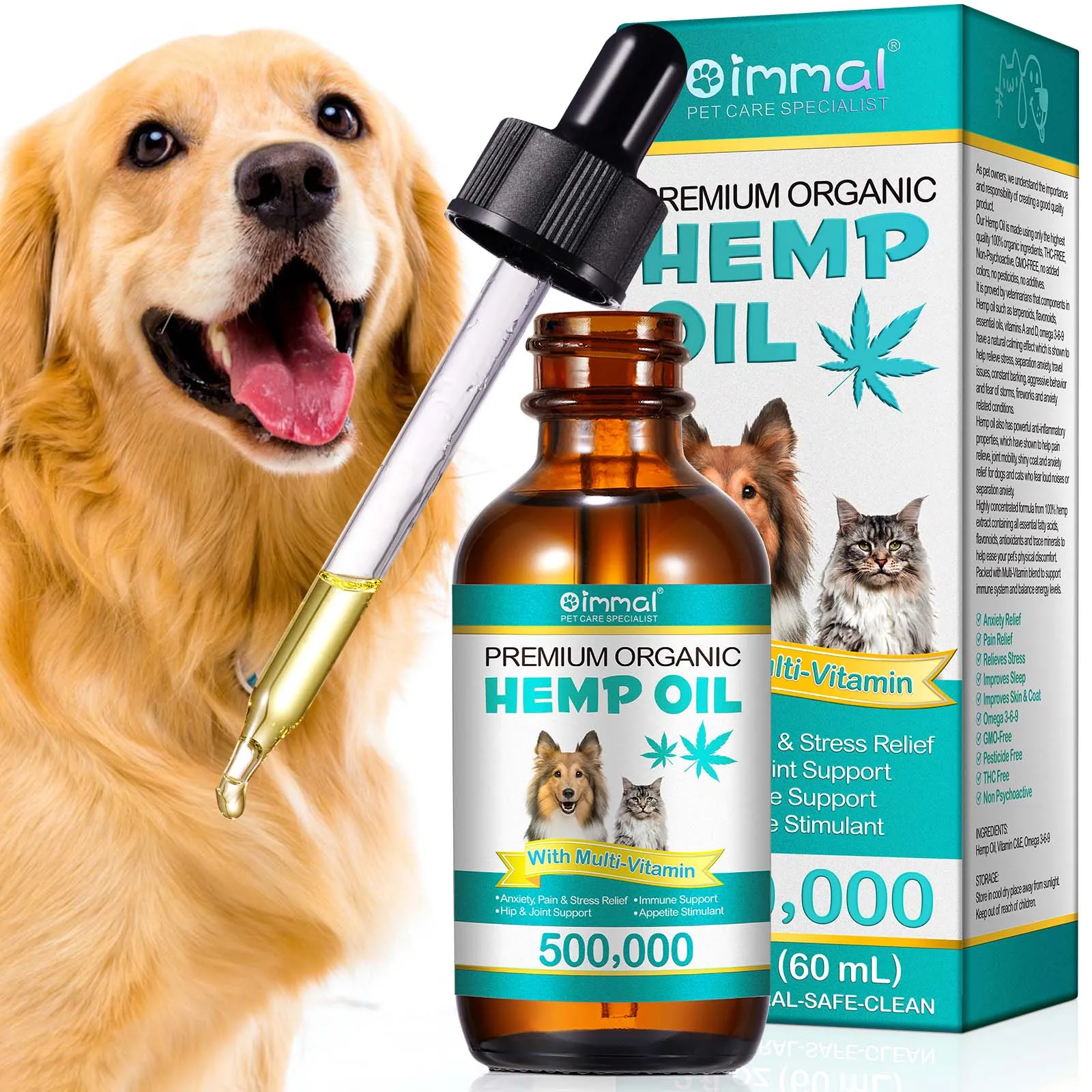 Premium Organic Oil with Multivitamin for Dogs Anxiety Pain & Stress Relief Hip Joint Support Immune Support Appetite StimulantG