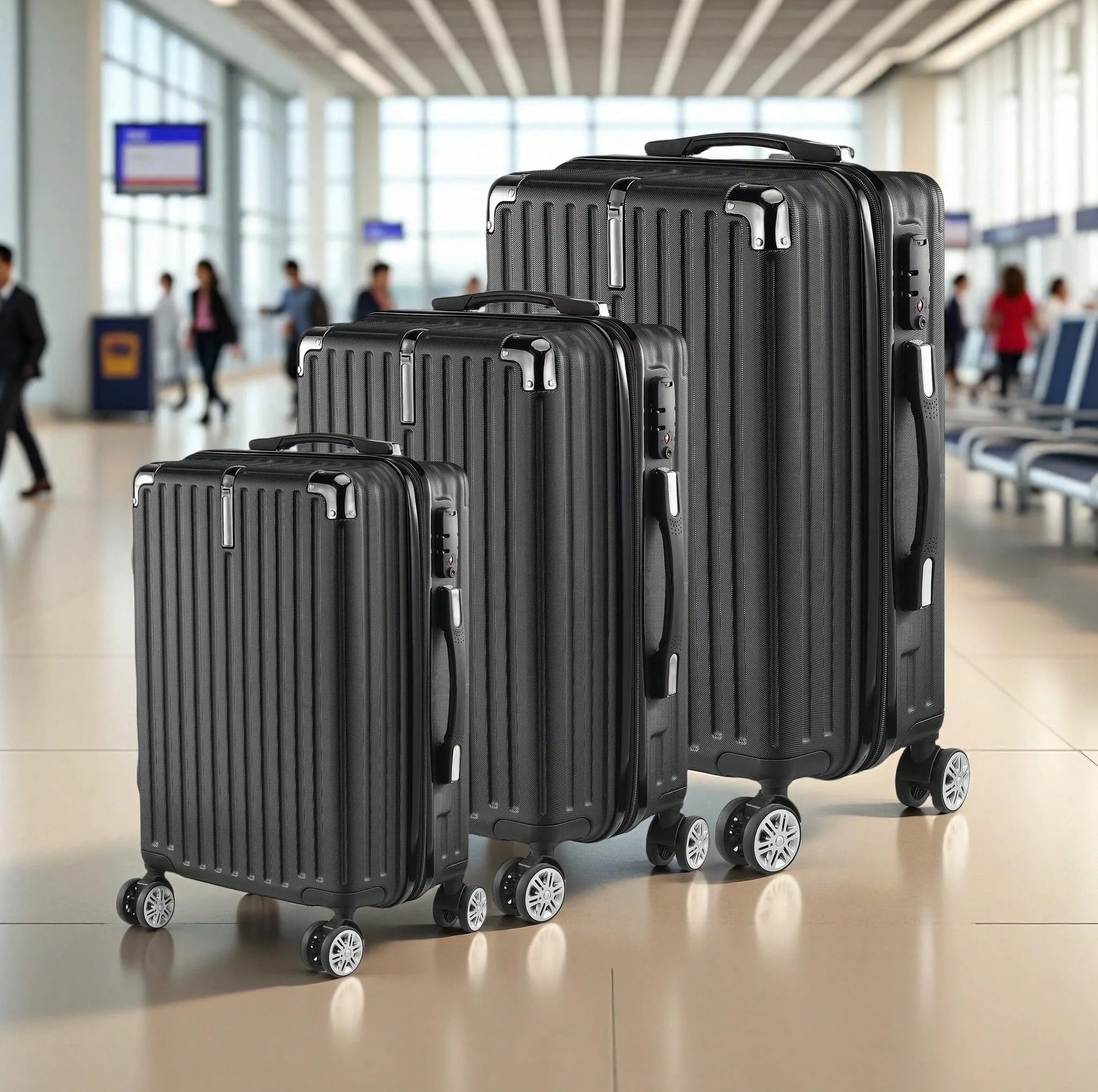Rosahqnda 3 pièces TSA Lock ABS noir valise rigide boîtier de chariot M/L/XL ensemble 1 Rosahqnda 3 pièces TSA Lock ABS noir valise rigide boîtier de chariot M/L/XL ensemble 1