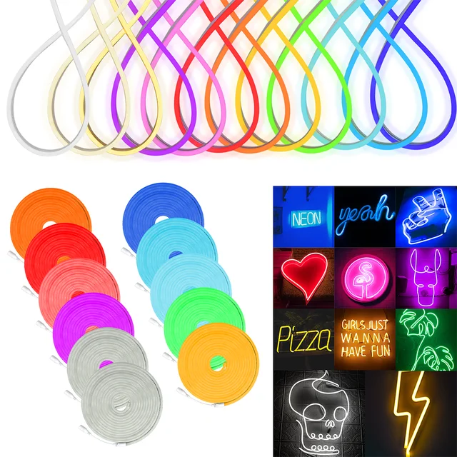 Neon Light Strip LED Flexible Silicone Set 2835 5M 600 Lights Embedded  Linear Flexible Light Strip for Ndoors Outdoors Bedroom - AliExpress