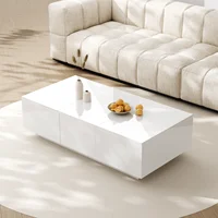 Table basse Rosahqnda table de salon haute brillance avec structure de rangement push-pull tiroirs double face 5