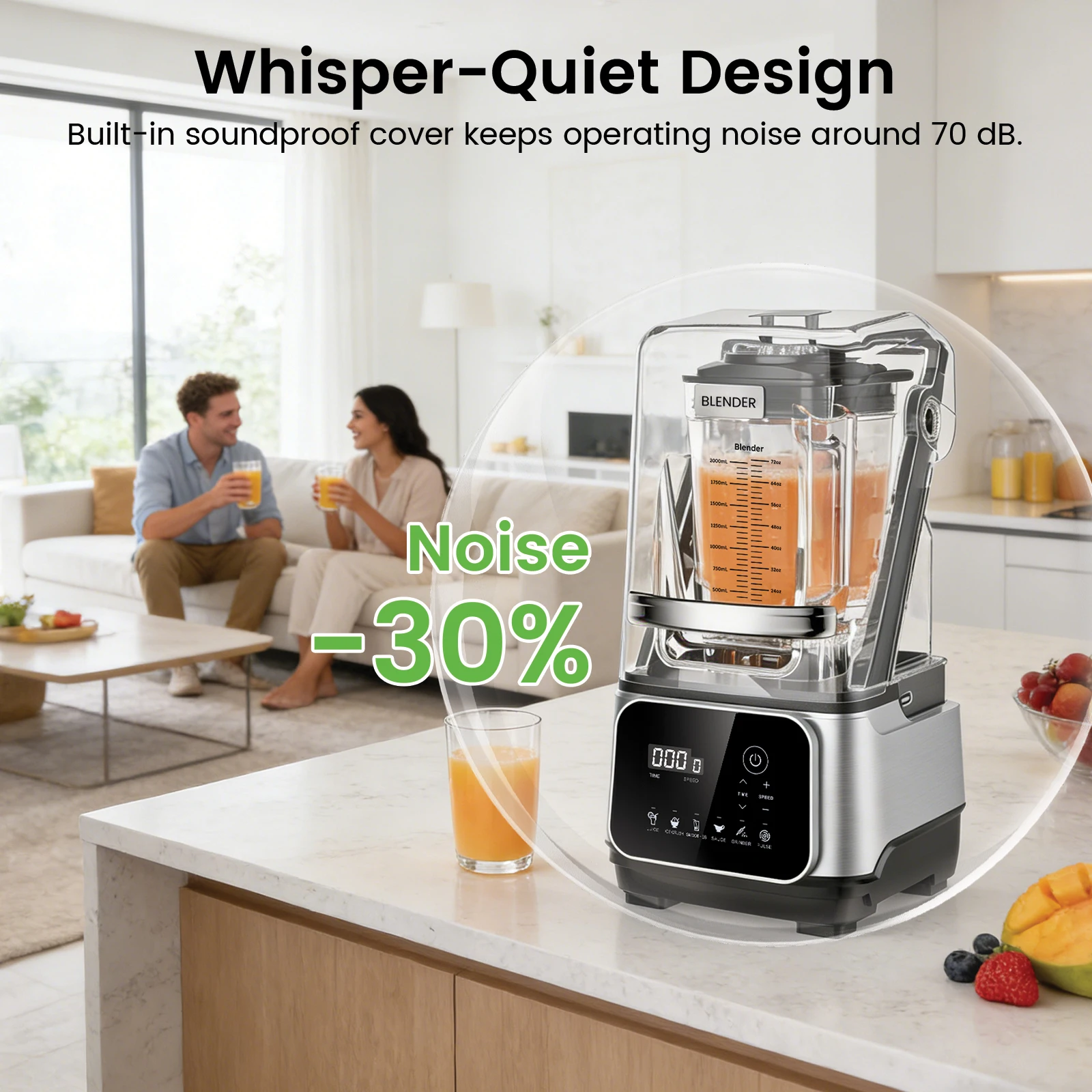 68oz Commercial Blender with Quiet Shield 2200W 6 in 1 Countertop Food Processor Easy Cleaning, for Juice, Ice Shakes, Smoothies 6