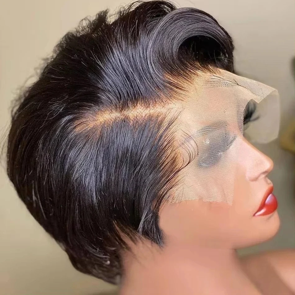 Pixie Cut Wig Transparent Human Hair Wigs Straight Short Bob Wig 13x4 Lace Front Wigs Human Hair For Women Natural Color