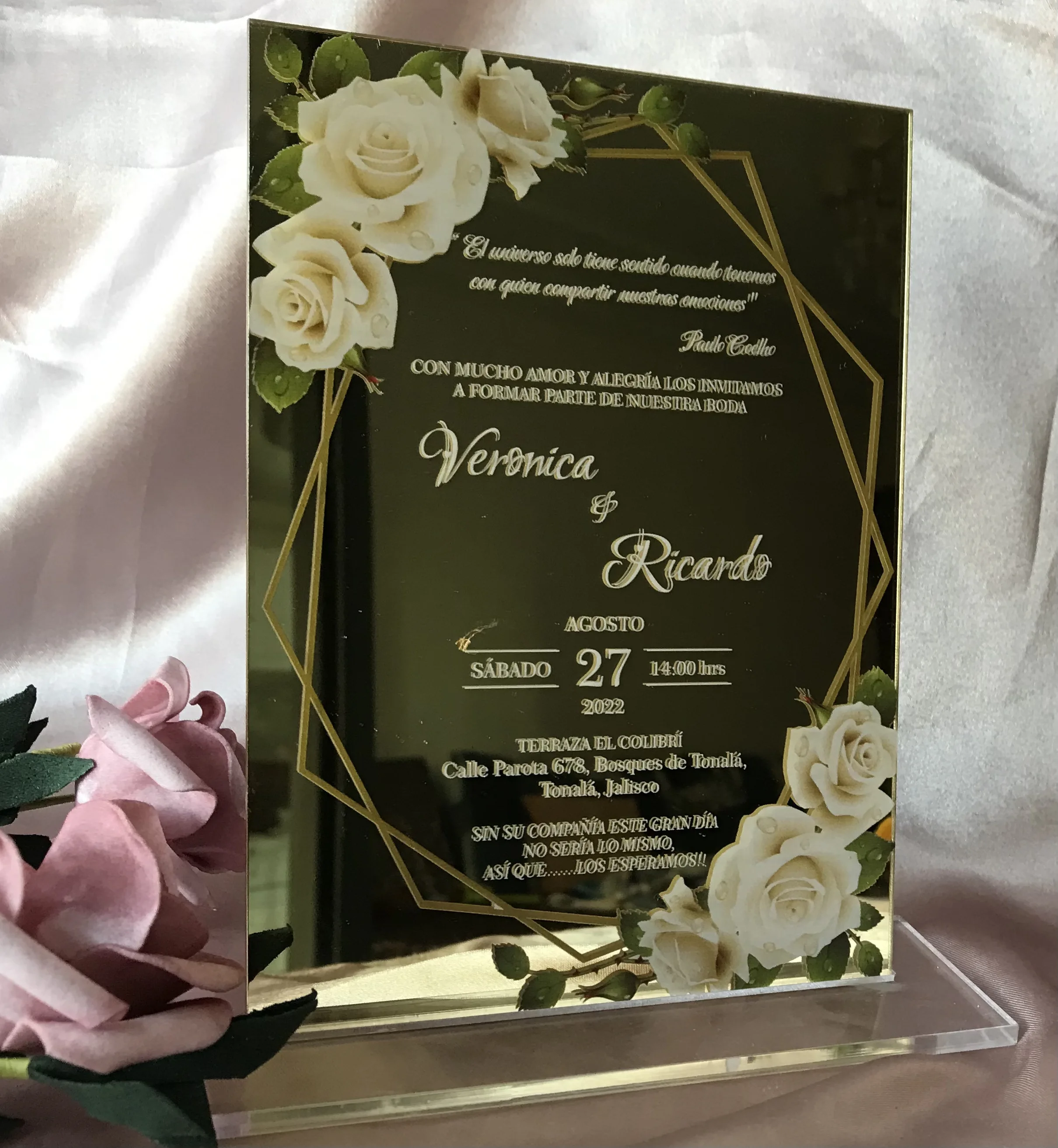 Personalized Mirror Gold Acrylic Wedding Invitation, Custom Save the Date,  Party Decoration, Favor Gift, 10Pcs - AliExpress, image size:2419x2625
