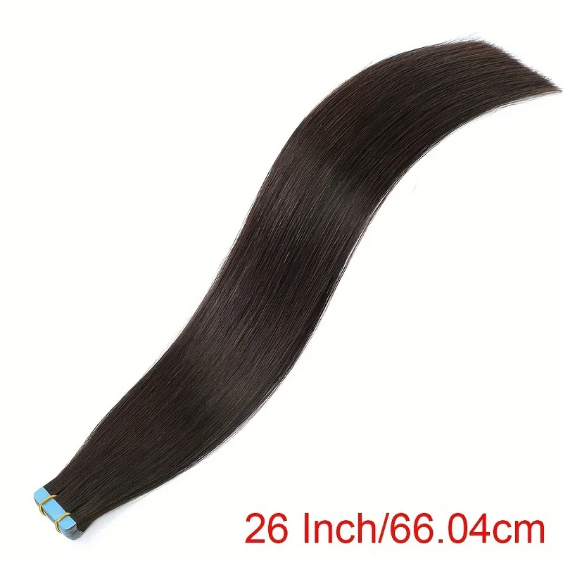 Alimice 20pcs Straight Tape In Hair Extensions Human Hair Extensions #2 Dark Brown 50g