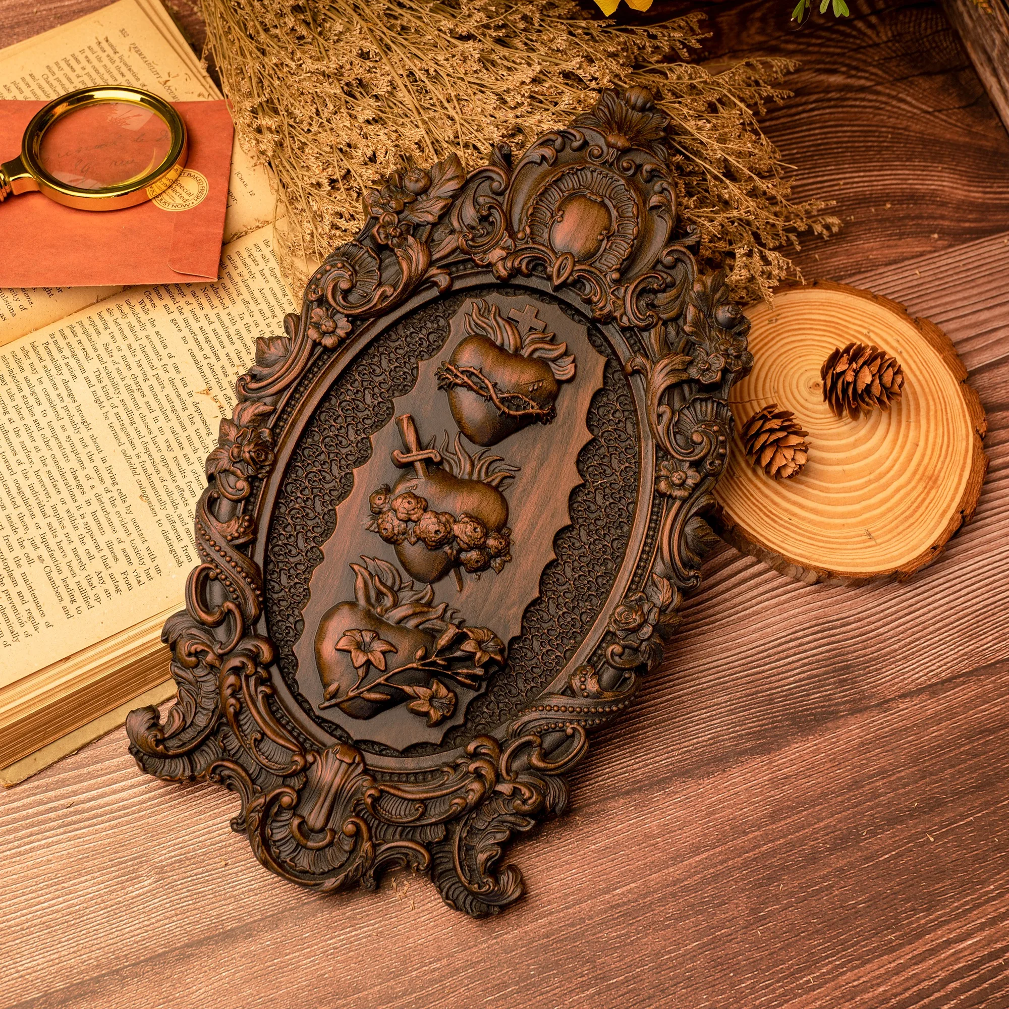 Sacred Heart Wall Decor, Immaculate Heart, Wood Carving Artwork, Jesus Catholic Religious Objects, Wall Hanging Decor, Christ