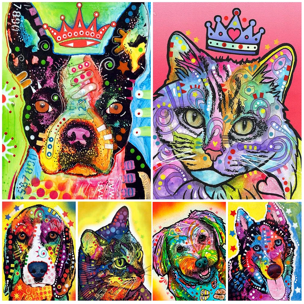 

Colorful Dog Cat Animal Cartoon Wall Pictures For Living Room Nordic Poster Wall Art Canvas Painting Home Decor Unframed