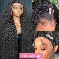 Perruque Bling Hair 30-32 pouces à ondulations profondes, en cheveux humains, avec dentelle frontale 13x6, densité 200%, et fermeture en dentelle HD transparente 4x4, ou perruque frontale 13x4, cheveux bouclés 2