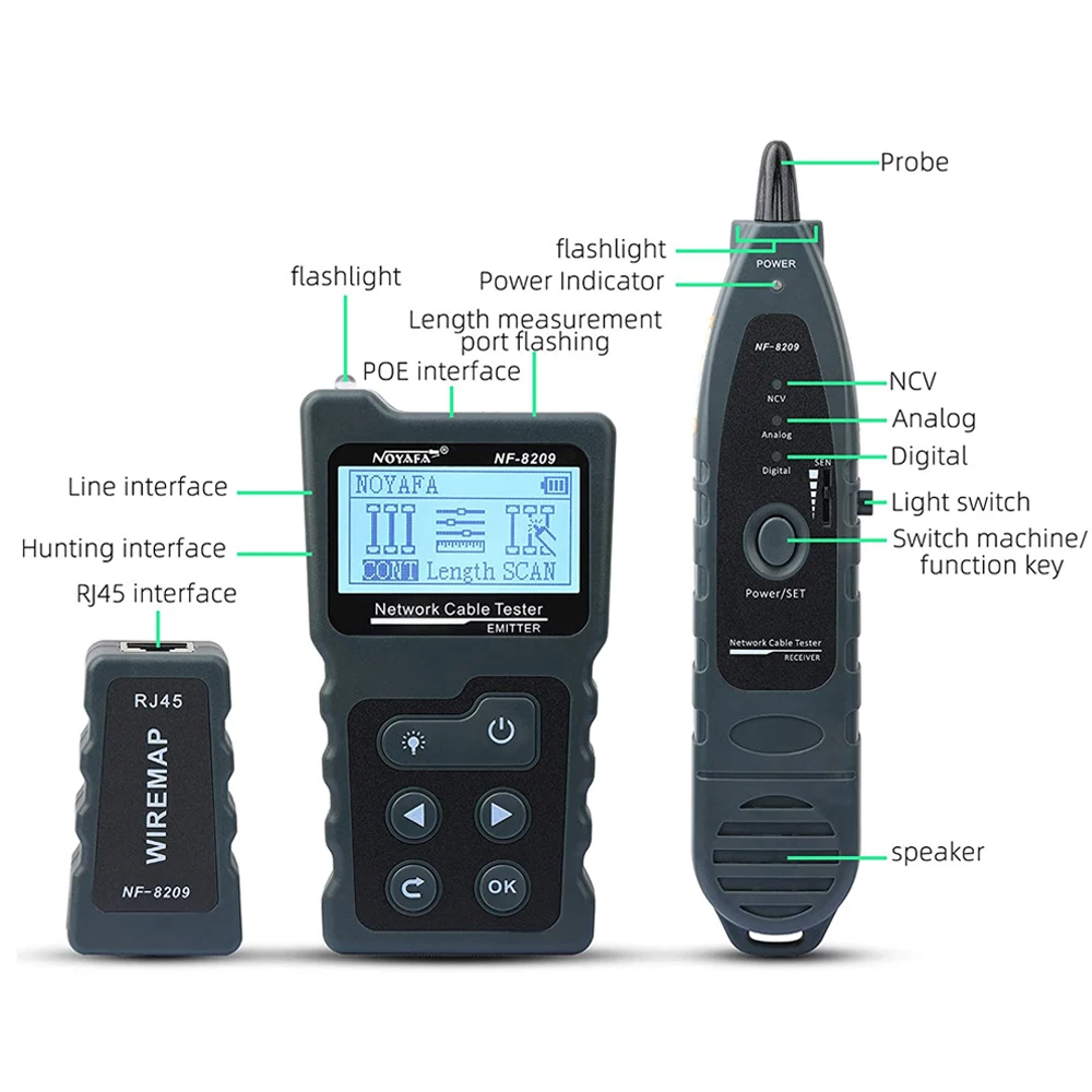 NOYAFA NF 8209 Network Cable Tracker Cat5 Cat6 PoE Tester Detect Voltage Measure Fault Distance