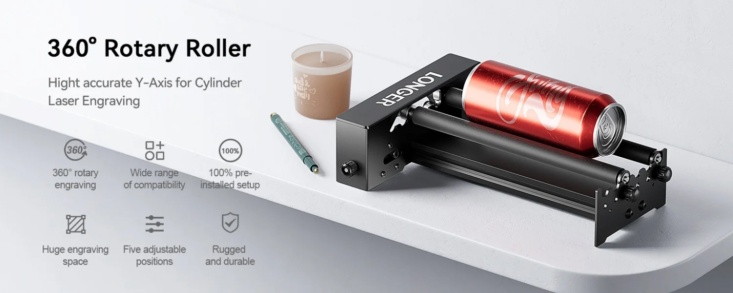 360° Auto Rotary Roller for Laser Engraving Machine Engraver Parts Accessories Cylindrical Glasses Cans Cups Bottles Tools KIT