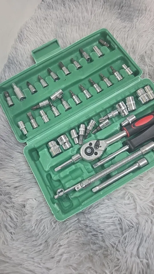 46Pcs Family Tools 1/4 Set Mechanic Tool Kits for Auto Repair Hous with Sockets Metric Hex Bit Socket Set inch Ratchet Wrench photo review