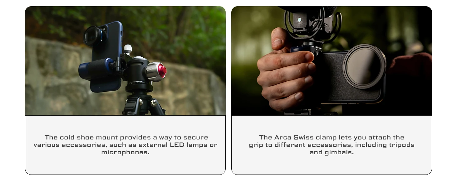 Versatile Bluetooth Smartphone Selfie Grip with ARCA Standard, Cold Shoe Mount f