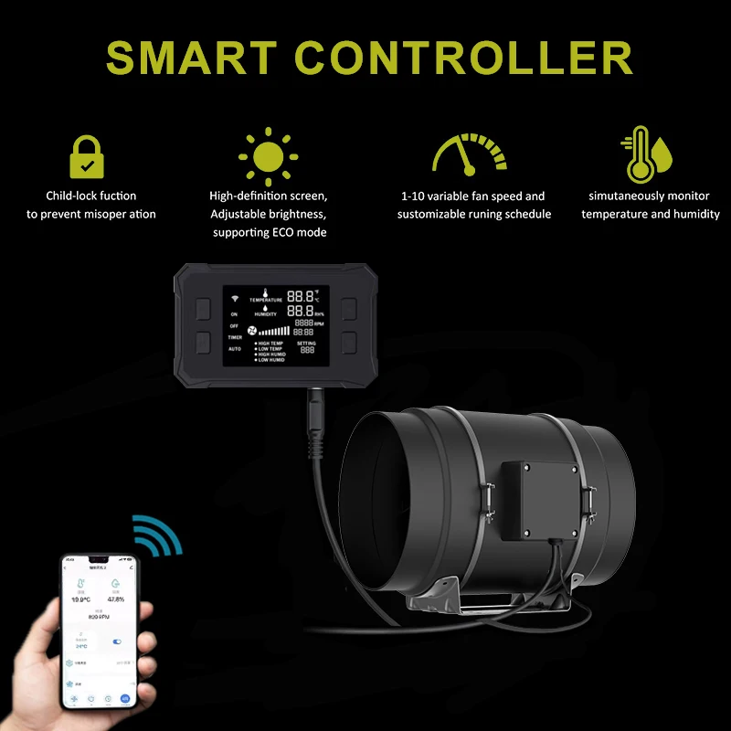 インライン排気ファン 8インチ ECモーター 煙抽出器 スピード