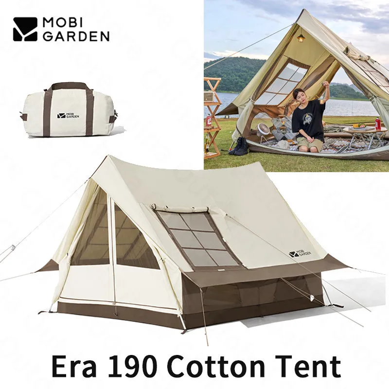 MOBI GARDEN Camping Cabin Tent Large Space Cotton Ridge 3-4 Person Breathable Hut Outdoor Family Picnic Travel Tent Era 190 Big