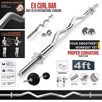 EZ Curl Bar 4ft 1'' Spinlock Standard Curved Dumbbell Bars, Weight Lifting, Training Barbell, Gym and Home, Fitness Equipment UK