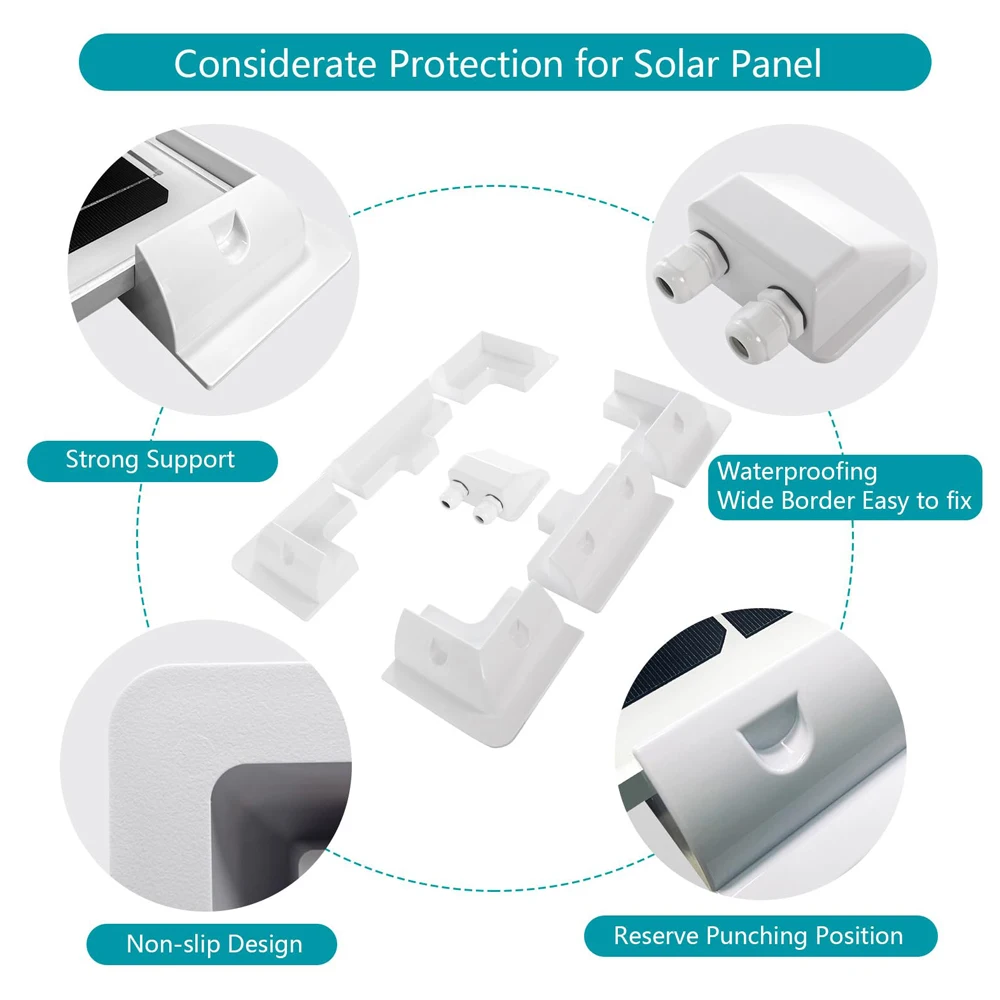 RV Top Roof Solar Panel Mounting Bracket Solar ABS Fixing Bracket Kit Wire Box White And Black For Caravan Boat Yacht Motorhome solar panel mounting set