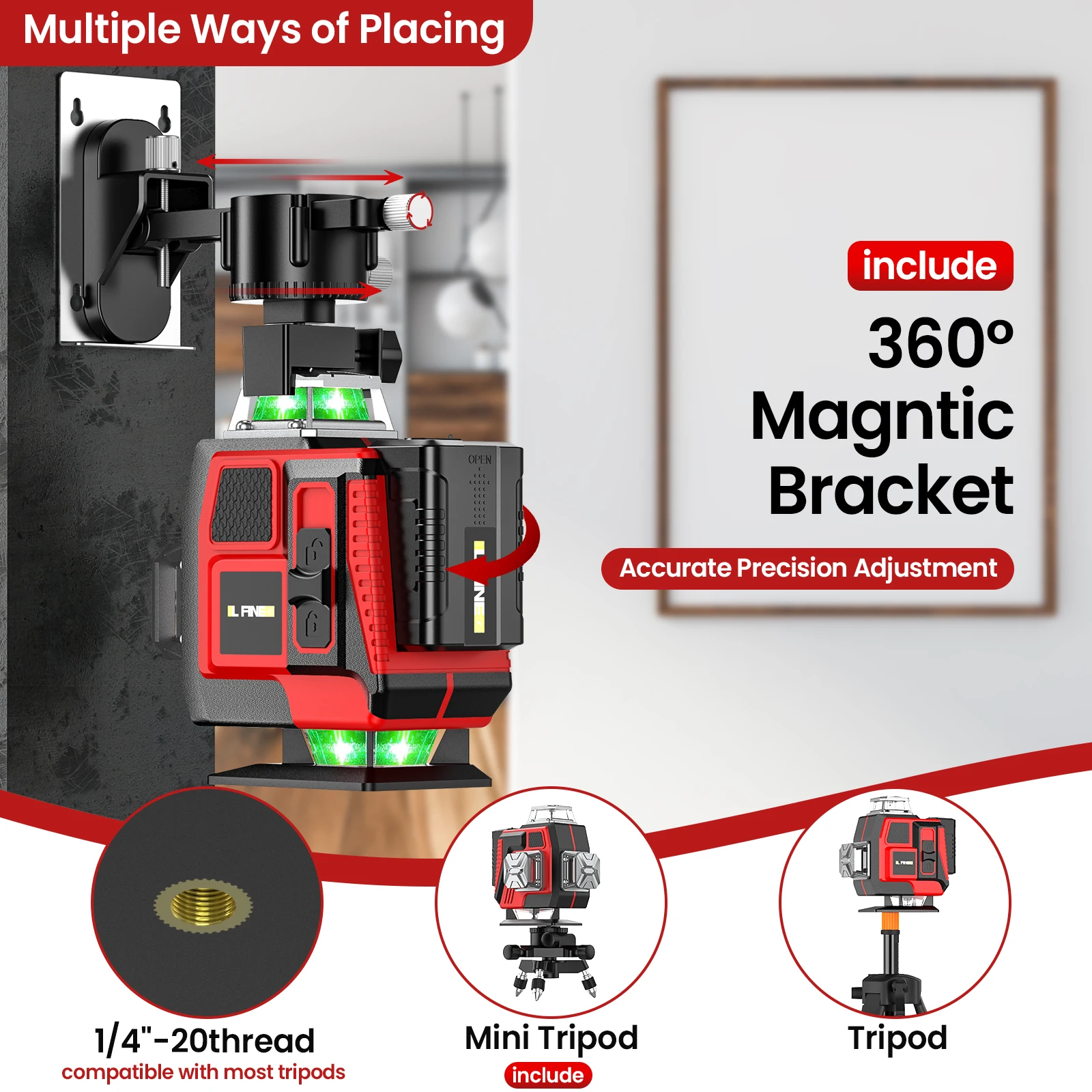 laser level projecting horizontal green lines across a wall