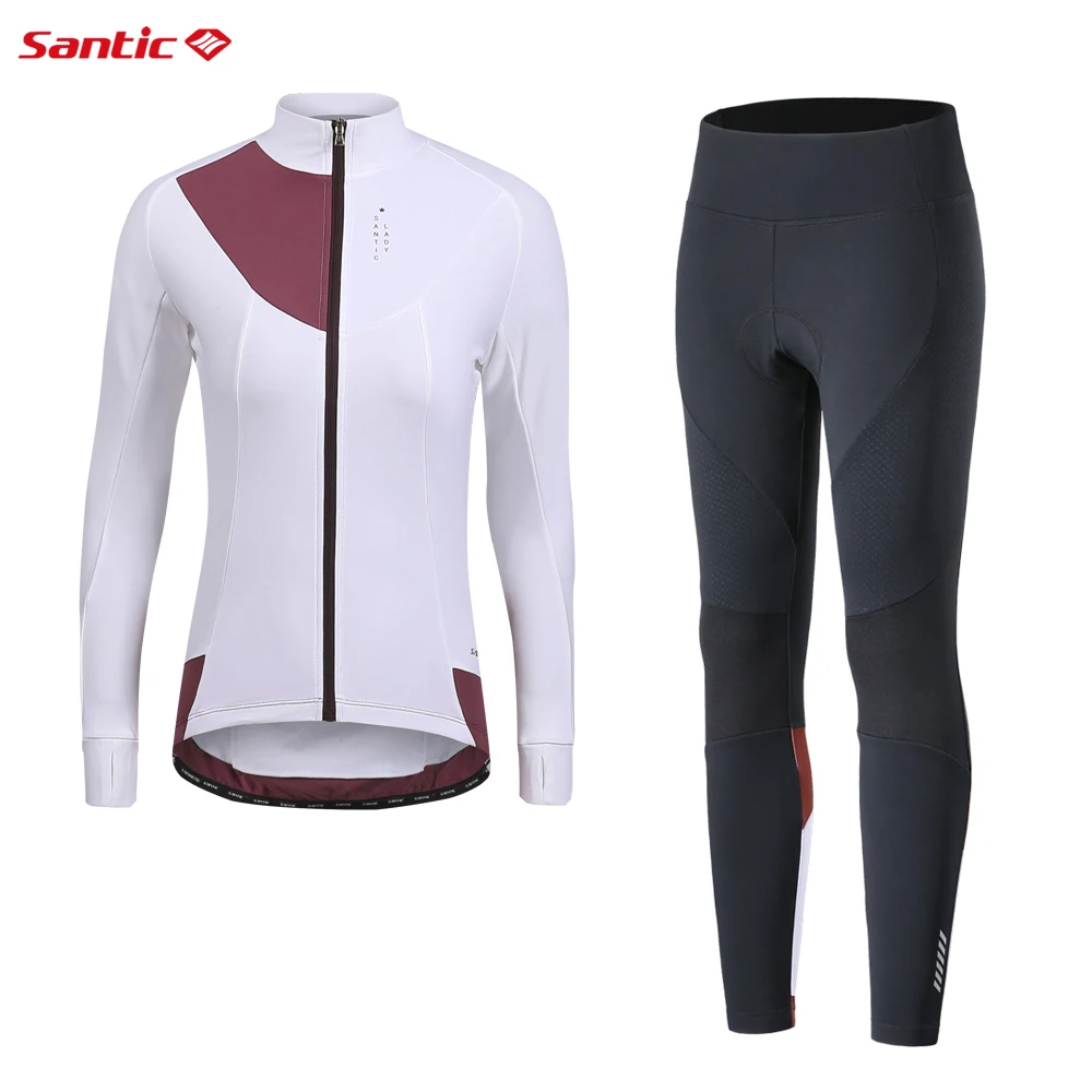 

Santic Women's Cycling Wear Set Long Sleeve Warm MTB Road Bike Winter Riding Shirt Plus Fleece Thickening Windbreaker Asian Size