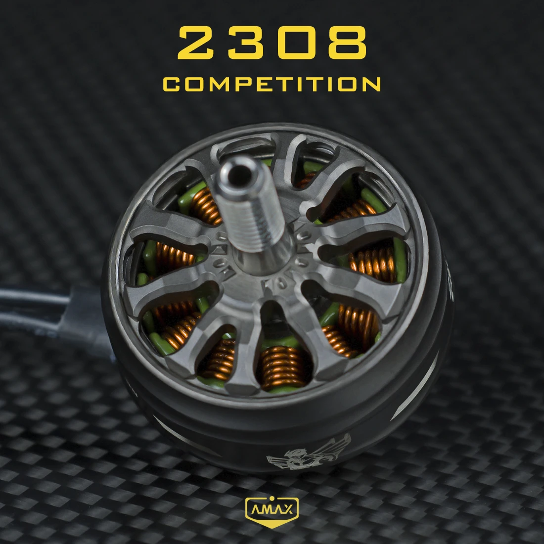 Vue rapprochée du moteur brushless pas cher pour drone FPV, avec son axe et ses encoches.
