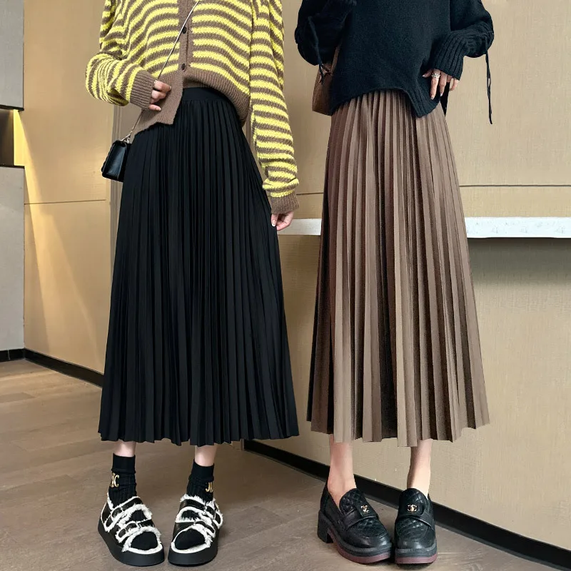 Maternity Long Skirt Pregnant Women Pleated Skirt Mid-Calf Elastic A-Line Dress Loose High Waist Belly Dress Maternity Clothing knitted sweater skirts women elastic waist long midi skirt casual loose a line elegant office lady pleated skirt knitwear solid