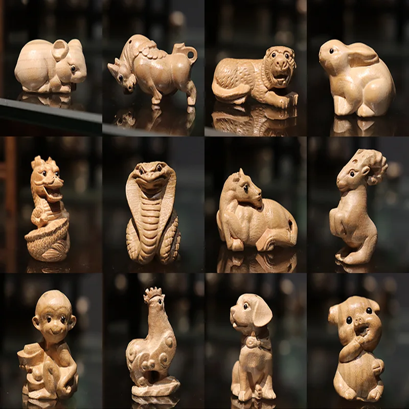 Chinese Peach Wood Carving Pendant Twelve Zodiac Animals OX