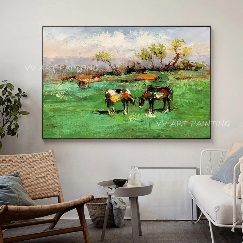 

Modern Abstract landscape horse animal thick handmade Oil Painting Wall Pictures Canvas Art Large Modern Artwork Living Room