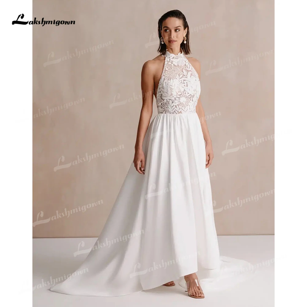 sachin and babi light blue dress Ball Gowns Floor Length Satin Halter Wedding Dresses