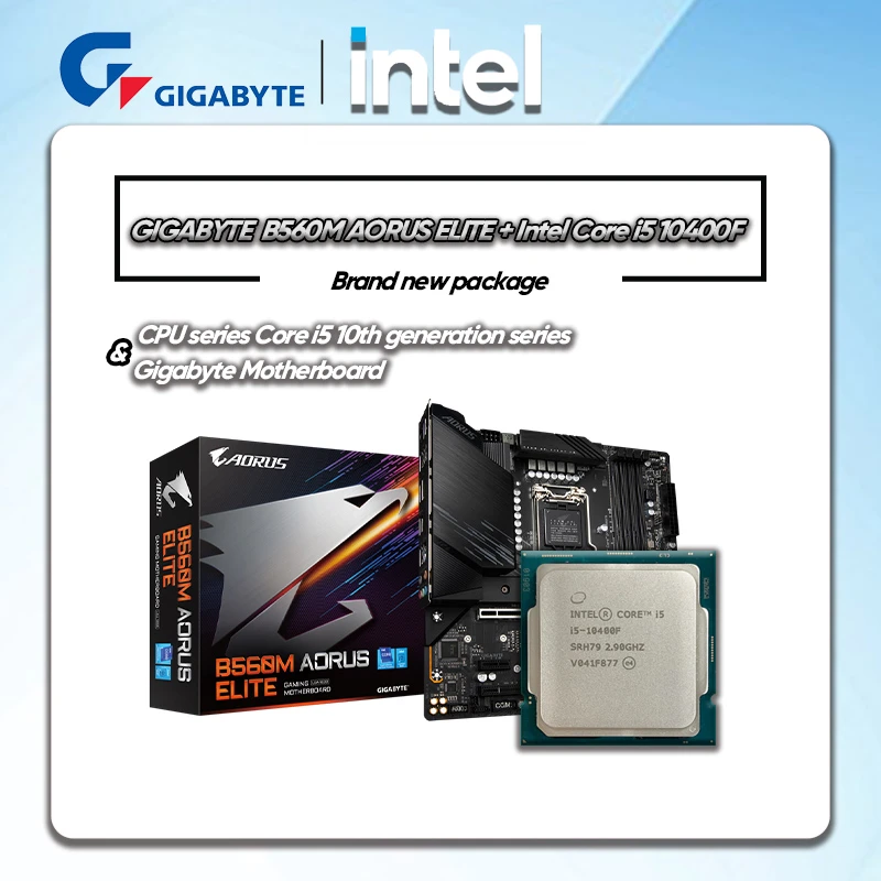 Intel Core i5 10400F CPU +GA B560M AORUS ELITE Motherboard Suit No  integrated graphics card LGA 1200 New but without coole