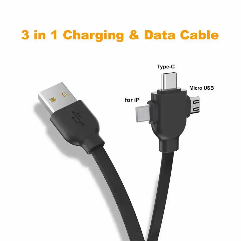 Universal Retractable 3-in-1 Fast Charging Cable with USB, Micro USB, and Type-C Connectors