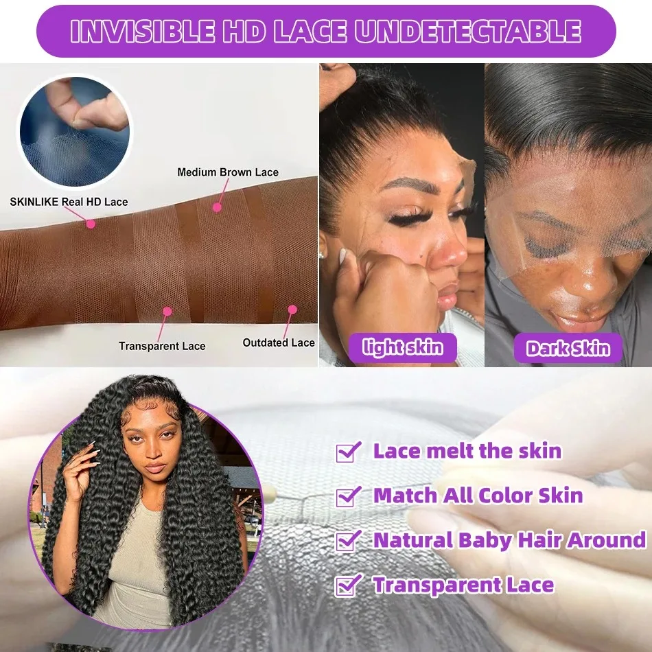 250 Density 13X6 HD Lace Frontal Curly Wigs Human Hair 30 40 Inch Loose Deep Wave 13X5 Transparent Lace Front Wet And Wavy Wig 6