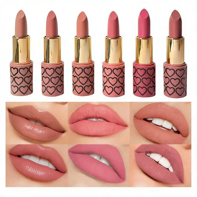 Coffret de 6 rouges à lèvres mats nude, imperméables, longue tenue, faciles à appliquer, haute pigmentation, ne tache pas les tasses, ensemble de maquillage pour les lèvres, idéal comme cadeau. 1