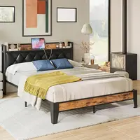 ANCTOR Bed Frames, Twin Queen CaliforniaKing Size Storage Headboard Outlets Easy Install Sturdy Stable, No Noise No Box Springs
