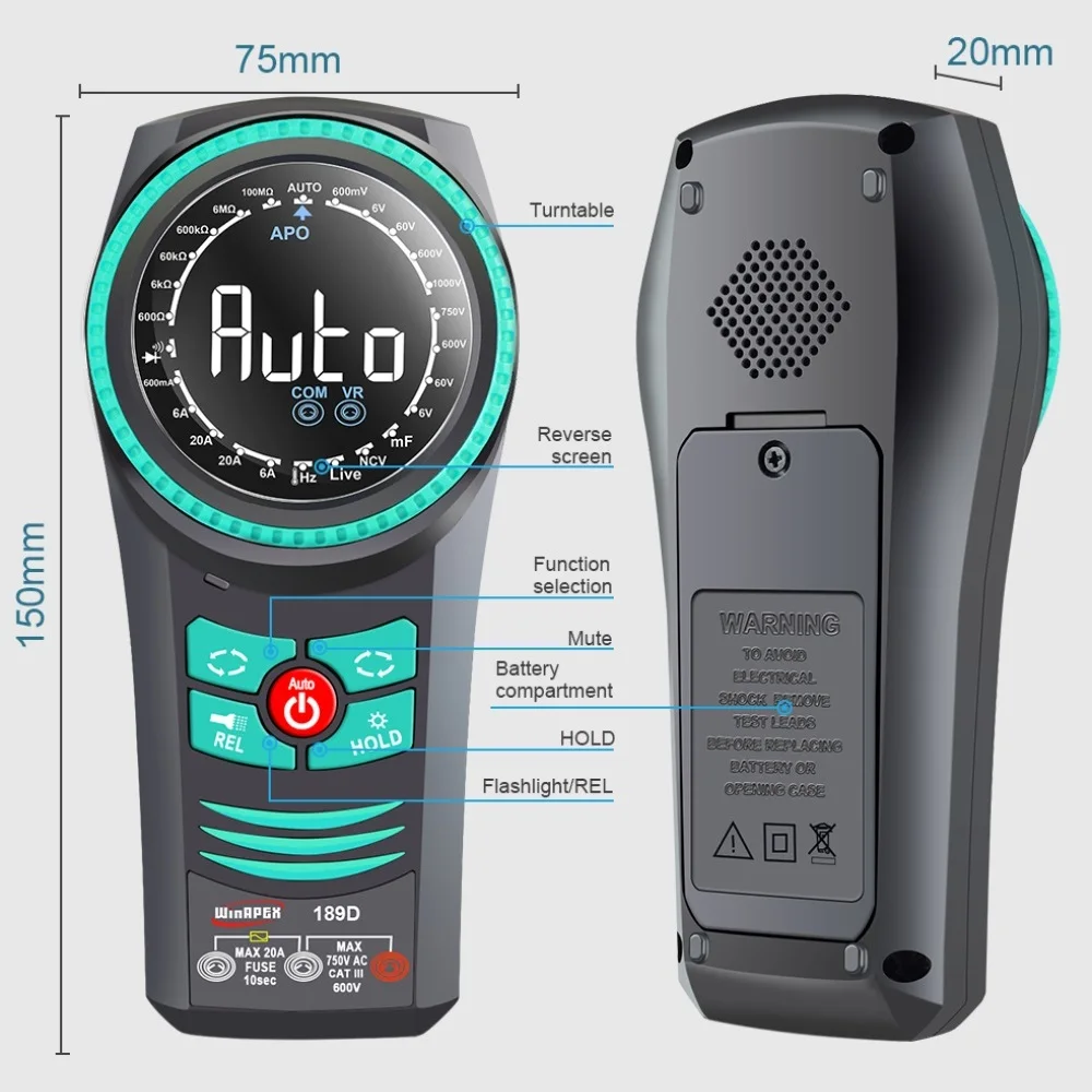 TOOLTOP 189C Smart Rotary Dial Multimeter 6000 Counts True RMS Color Screen - Image 6